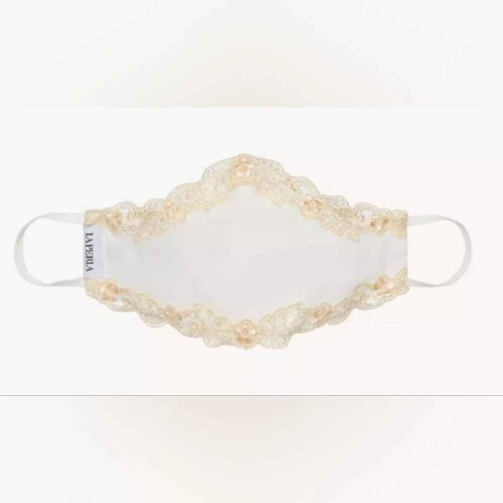 La Perla Maison face mask whute and ivory silk and embroidered with lace